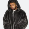 Drake Fuzzy Fur Hooded Jacket Front Image