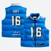 Jared Goff Detroit Lions Off Season Puffer Vest Front & Back Image