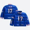 Josh Allen Buffalo Bills Off Season Puffer Jacket Front & Back Image