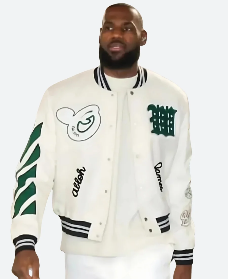 Lebron James Off White Kings Varsity Jacket Front Image