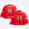 Patrick Mahomes KC Chiefs Off Season Puffer Jacket Front & Back Image