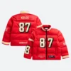 Travis Kelce KC Chiefs Off Season Puffer Jacket Front & Back Image