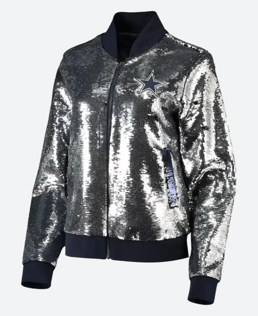 Dallas Cowboys Sequin Jacket Silver Front Image
