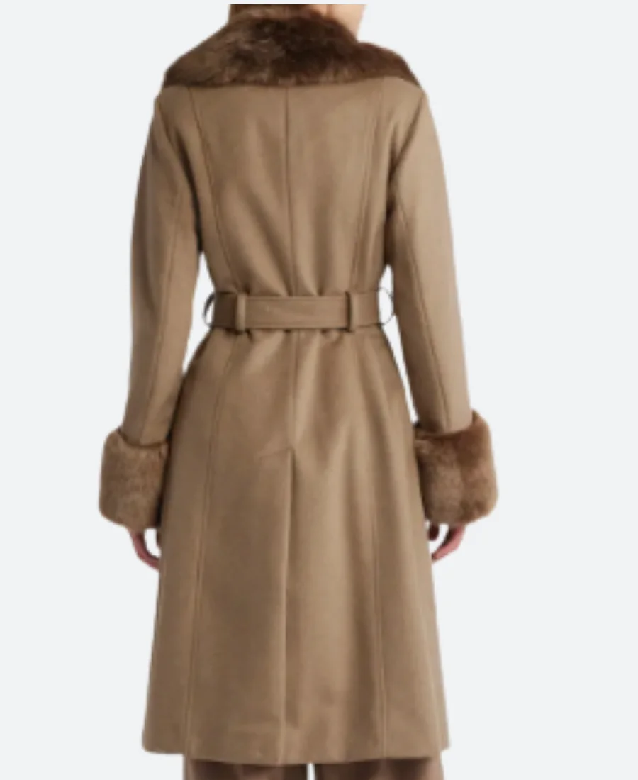 Elementary S04 Barbara Howard Fur Trench Coat Back Image