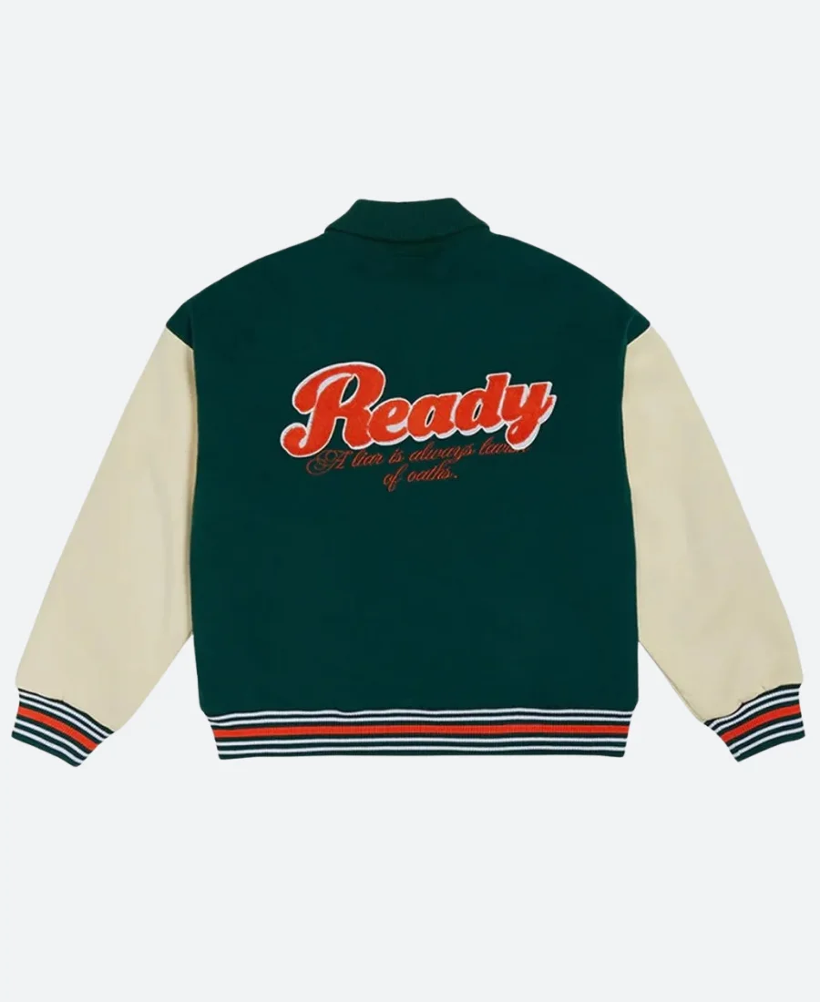 Green & White Letterman Varsity Jacket Back Image