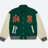 Green & White Letterman Varsity Jacket Front Iage