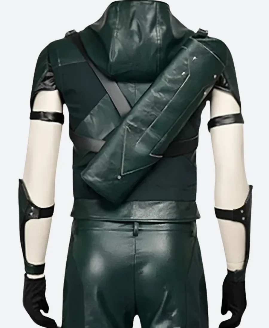 Green Arrow S04 Oliver Leather Vest Back Image