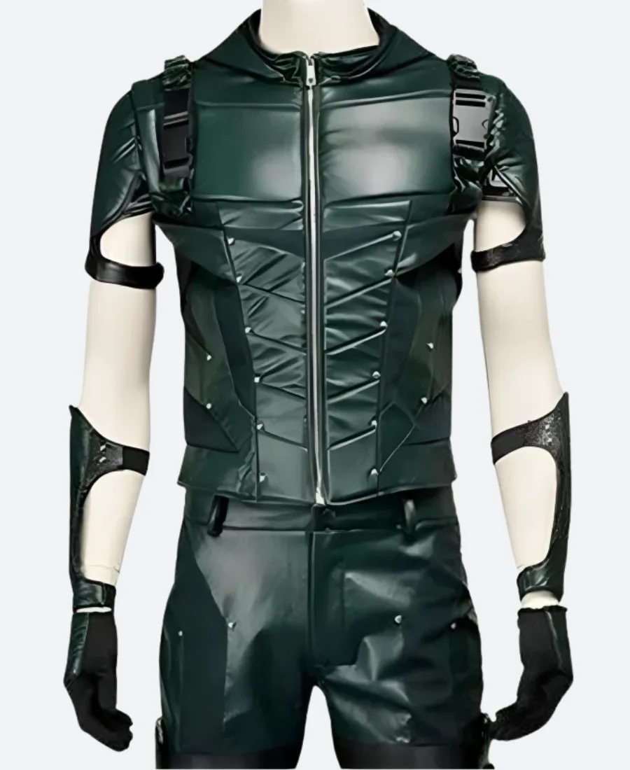 Green Arrow S04 Oliver Leather Vest Front Image