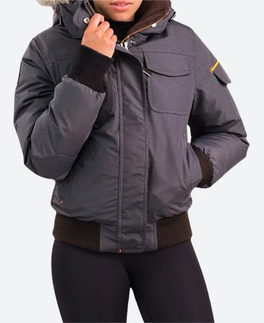 Chicago PD S09 Hailey Upton Puffer Hooded Jacket Grey Front Image