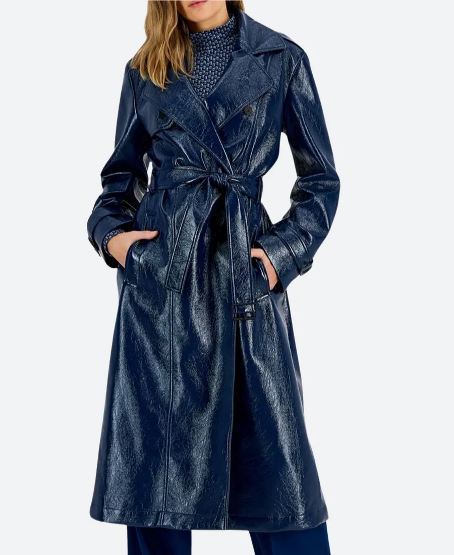 Christmas In Notting Hill 2023 Georgia Bright Leather Trench Coat Front Image