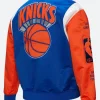 New York Knicks Blue Varsity Jacket Back Image