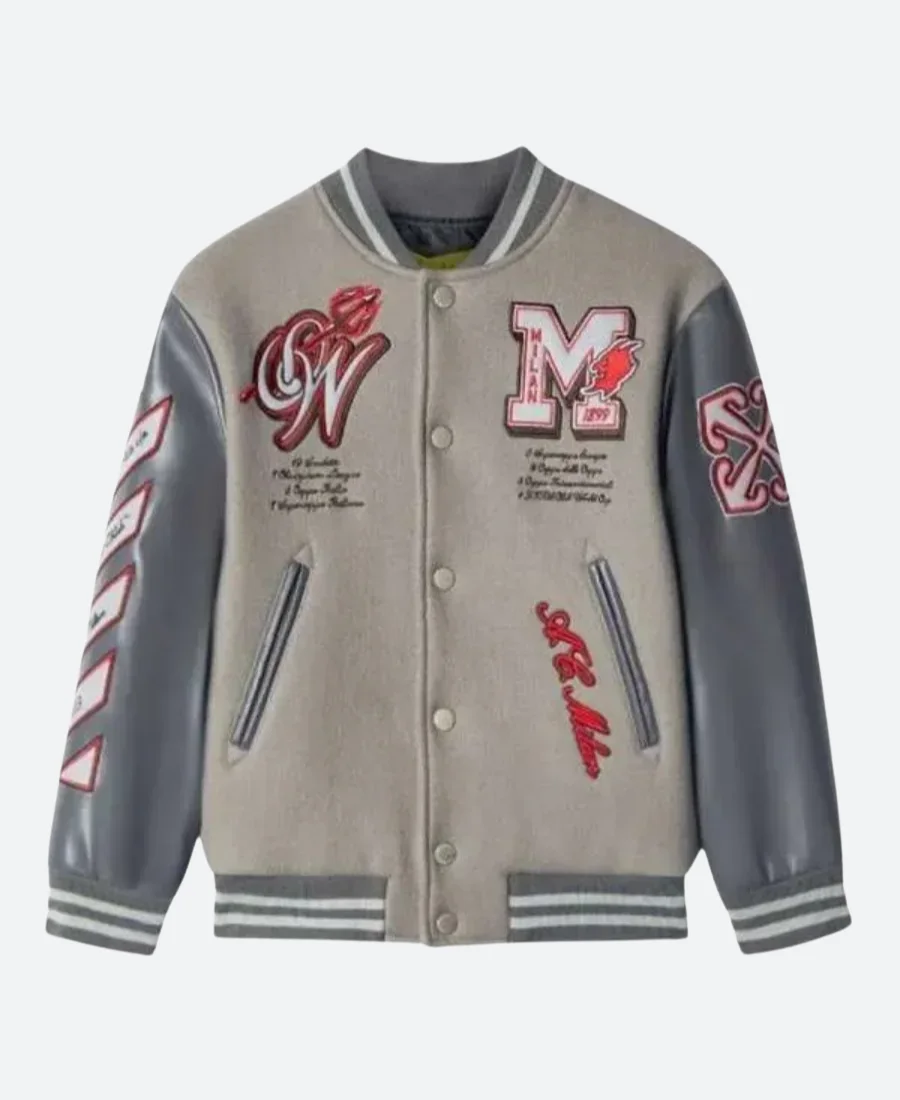Off White Ac Milan Letterman Varsity Jacket Front Image
