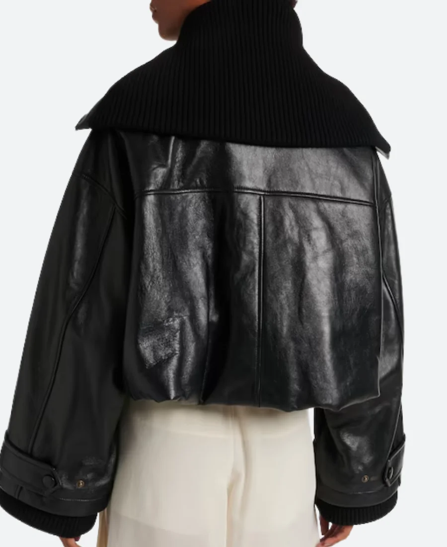 Paris Fashion Week 2024 Sienna Miller Leather Jacket Back Image