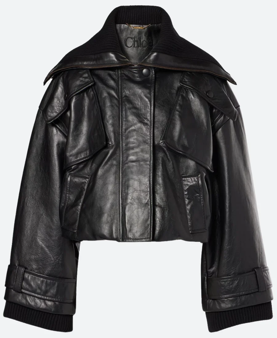 Paris Fashion Week 2024 Sienna Miller Leather Jacket Front Image