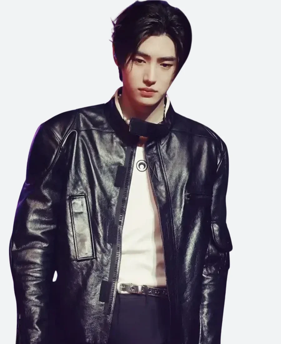 Sunghoon Biker Leather Jacket Front IMage