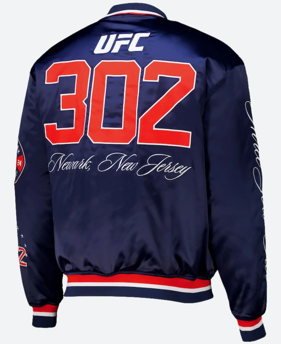 UFC 302 New Jersey Coaches Varsity Jacket BAck Image