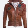 Women Top Gun Leather Jacket Brown Image