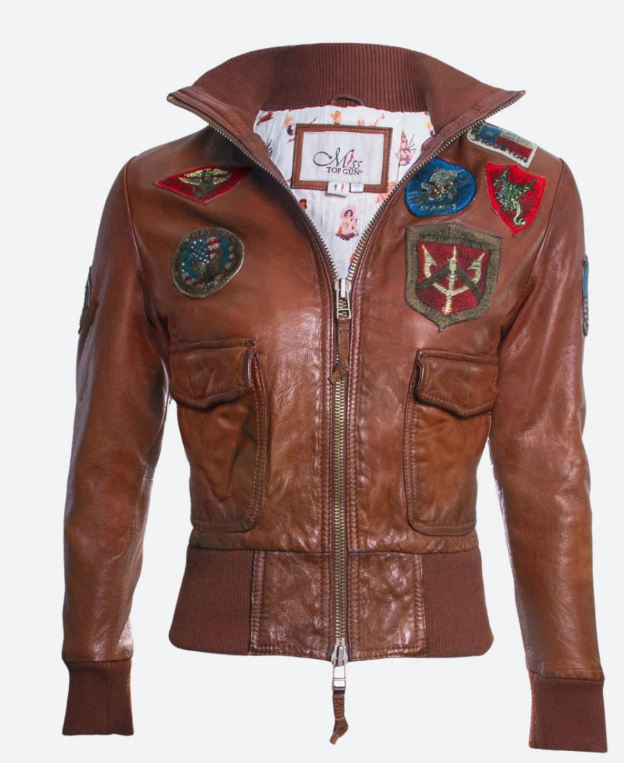 Women Top Gun Leather Jacket Brown Image