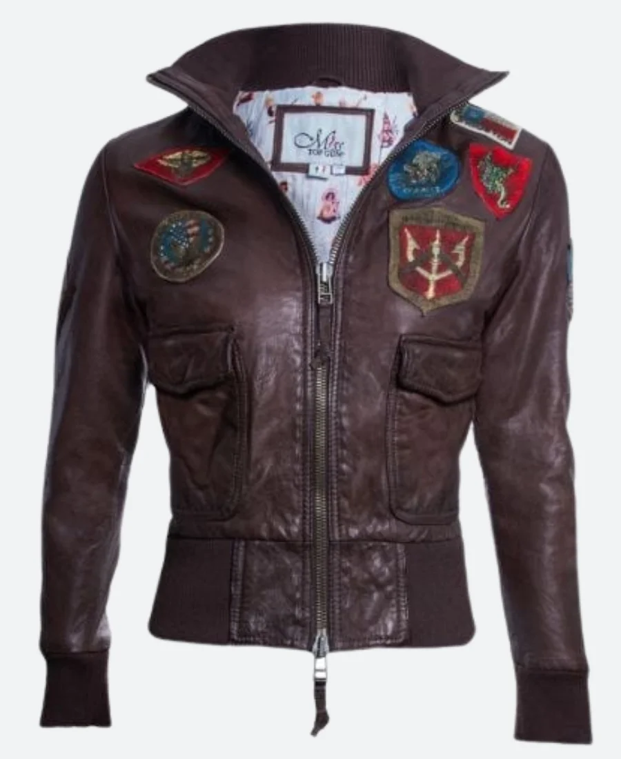 Women Top Gun Leather Jacket Dark Brown Image
