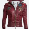 Women Top Gun Leather Jacket Mahroon Image