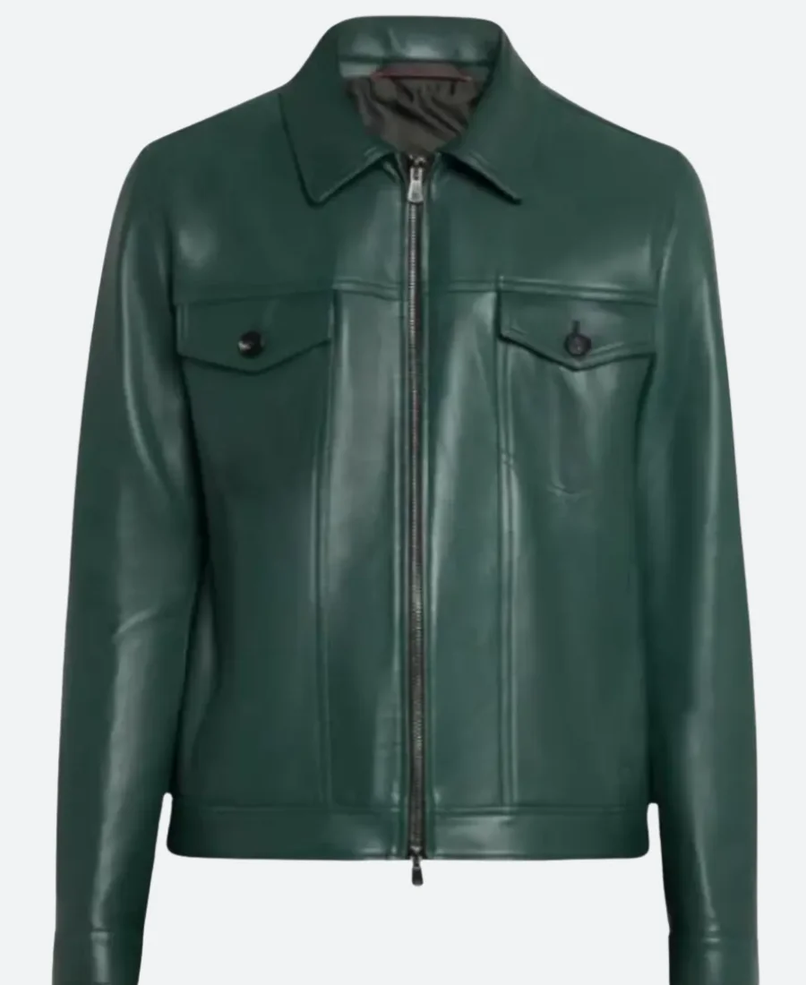 American Idol S23 Luke Bryan Green Leather Jacket Front Image