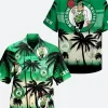 Boston Celtics Palm Tree Hawaiian T-Shirt Front & Back Image