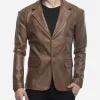 Brown Leather Blazer Front Image
