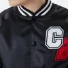 Chicago Bulls Black Letterman Varsity Jacket Collar Zoom Image