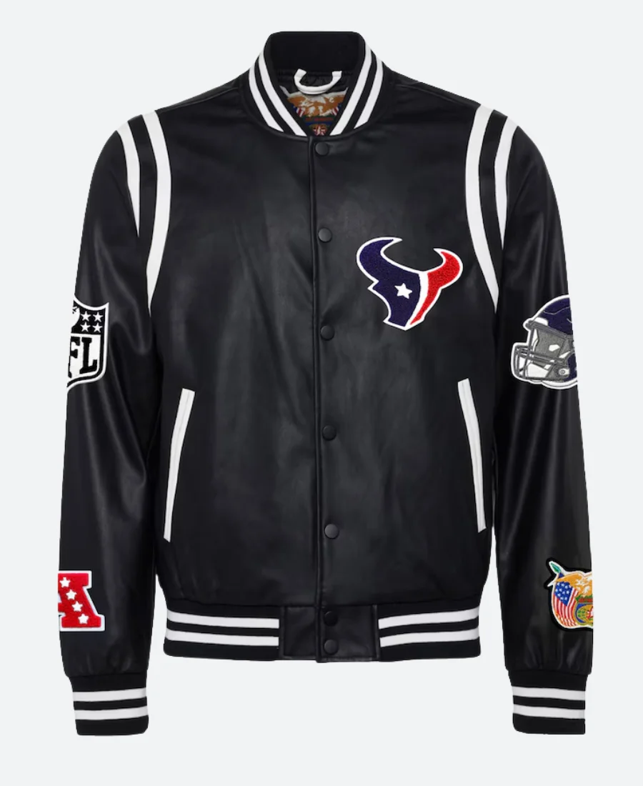 Houston Texans Black Leather Jacket Front Image
