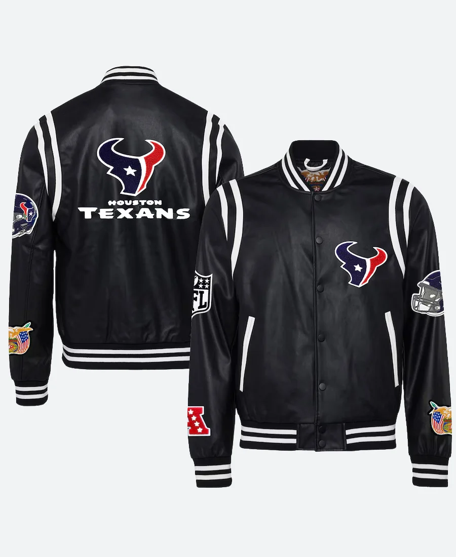 Houston Texans Black Leather Jacket Front And Back Image