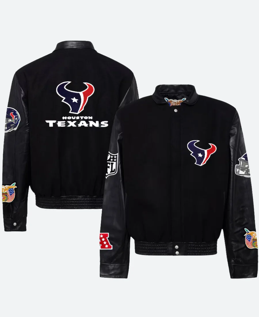 Houston Texans Black Varsity Jacket Front And Back Image