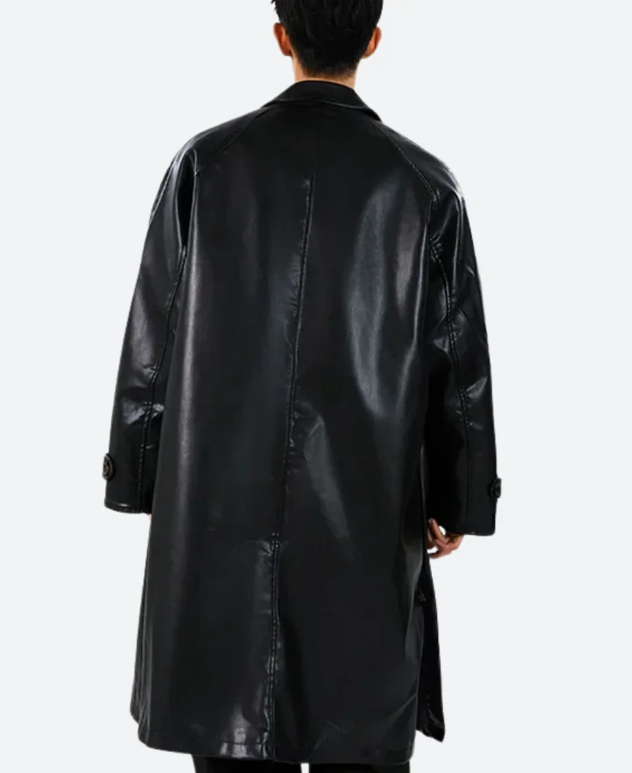 Juice Wrld Leather Trench Coat Back Image