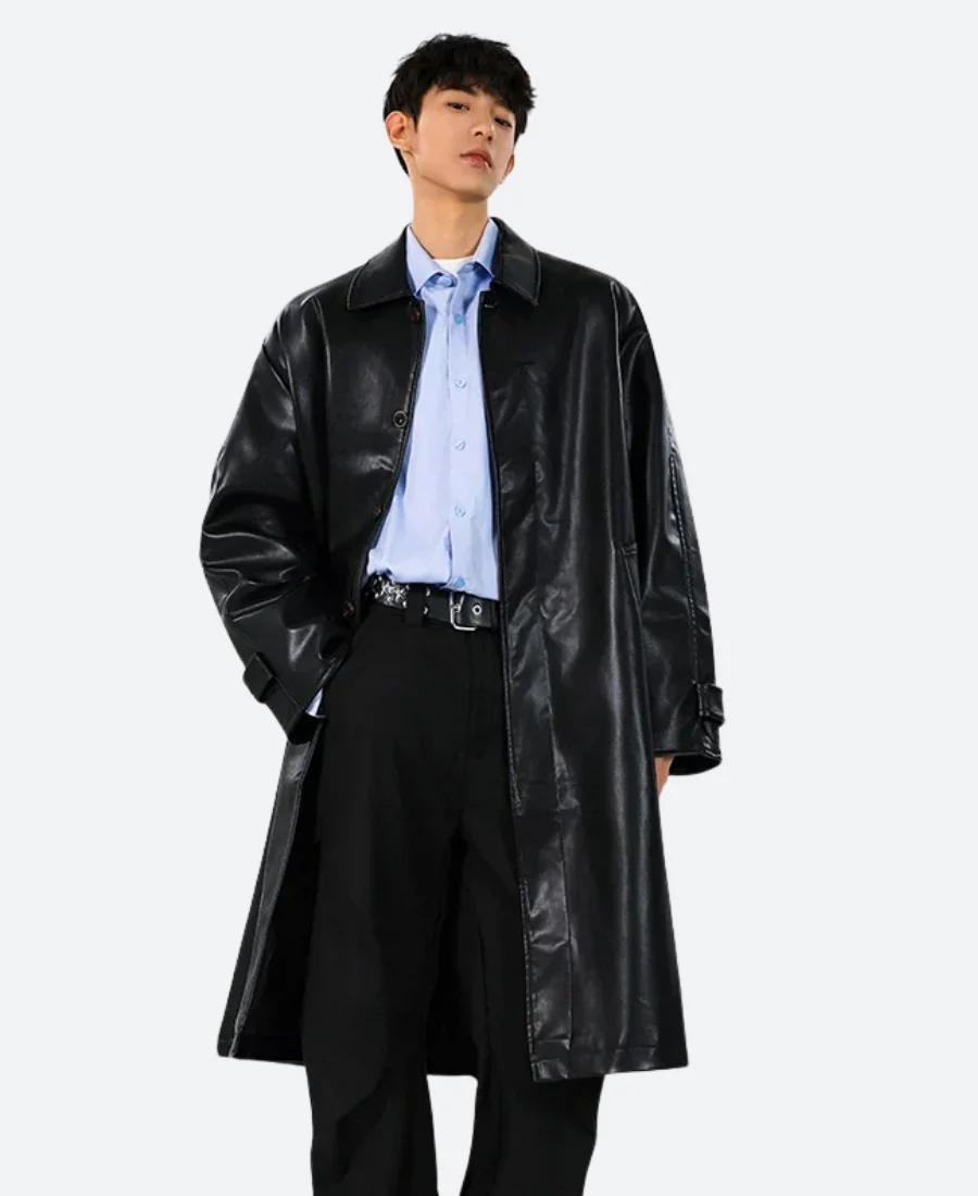 Juice Wrld Leather Trench Coat Front Image