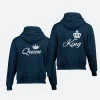 King Queen Couple Hoodie Navy Blue Image