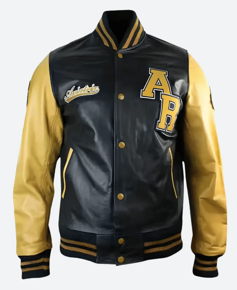 Love Island UK S12 Dejon Noel-Williams Leather Varsity Jacket Front Image