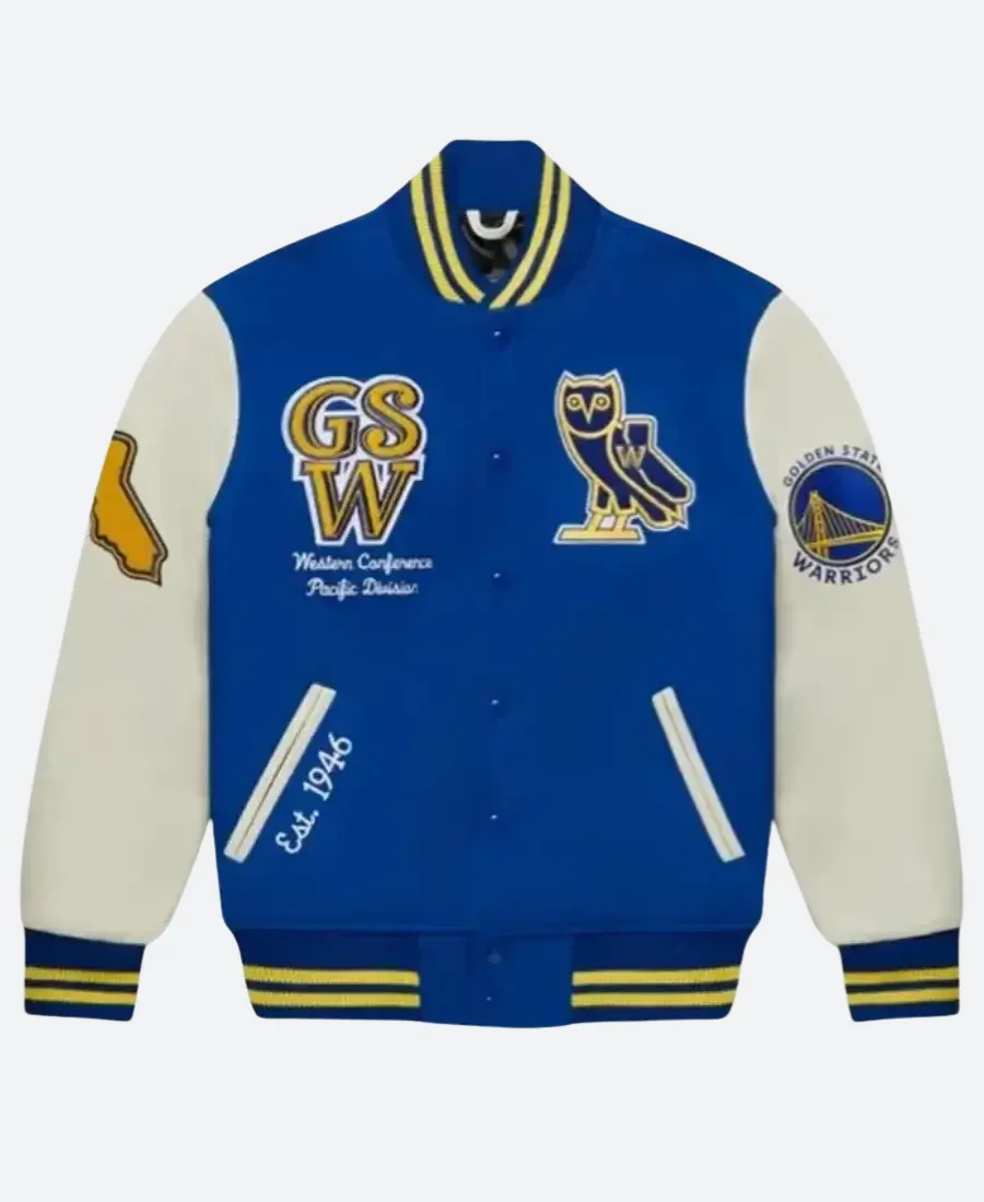 OVO X Golden State Warriors Varsity Jacket COllar Image