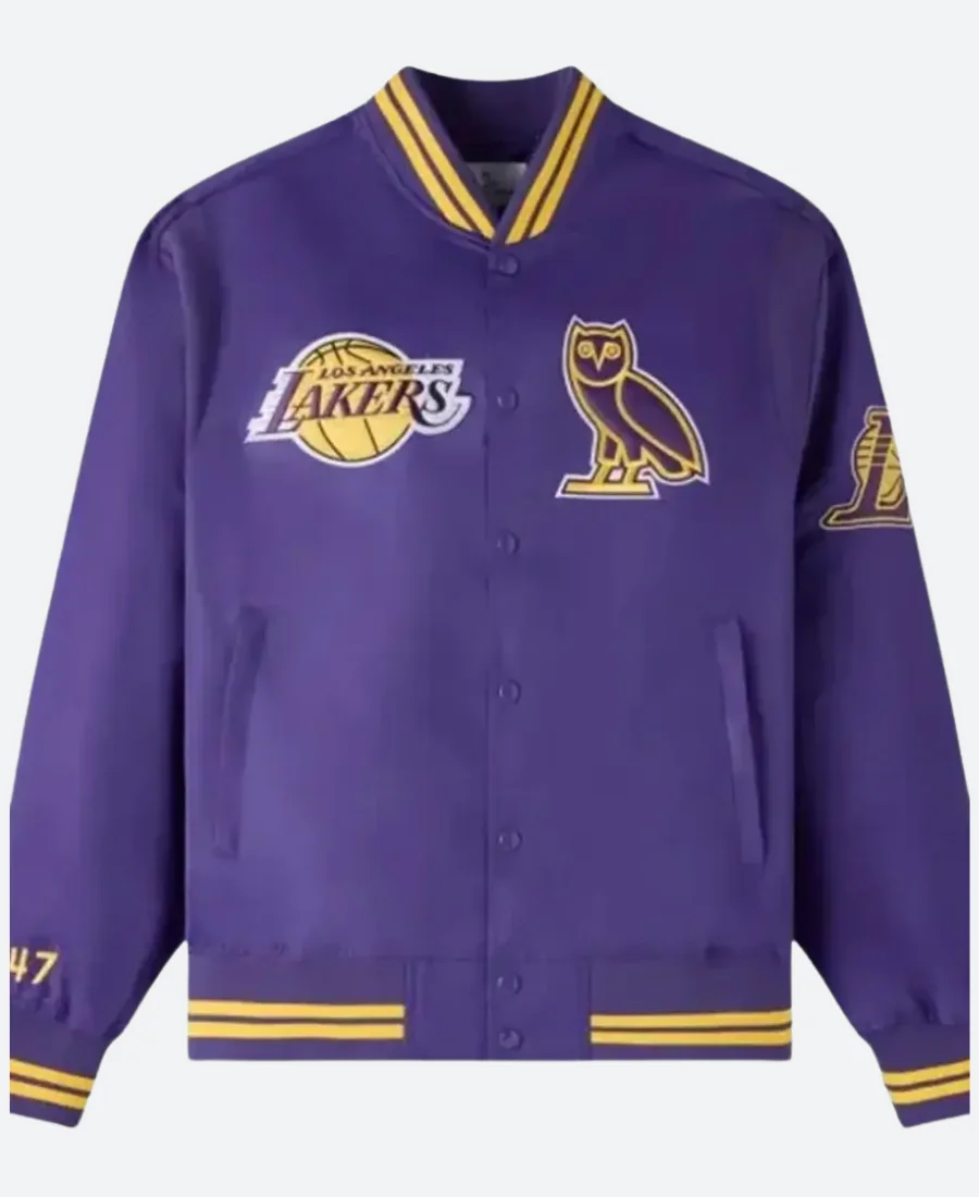 OVO X LA Lakers Varsity Jacket Front Image