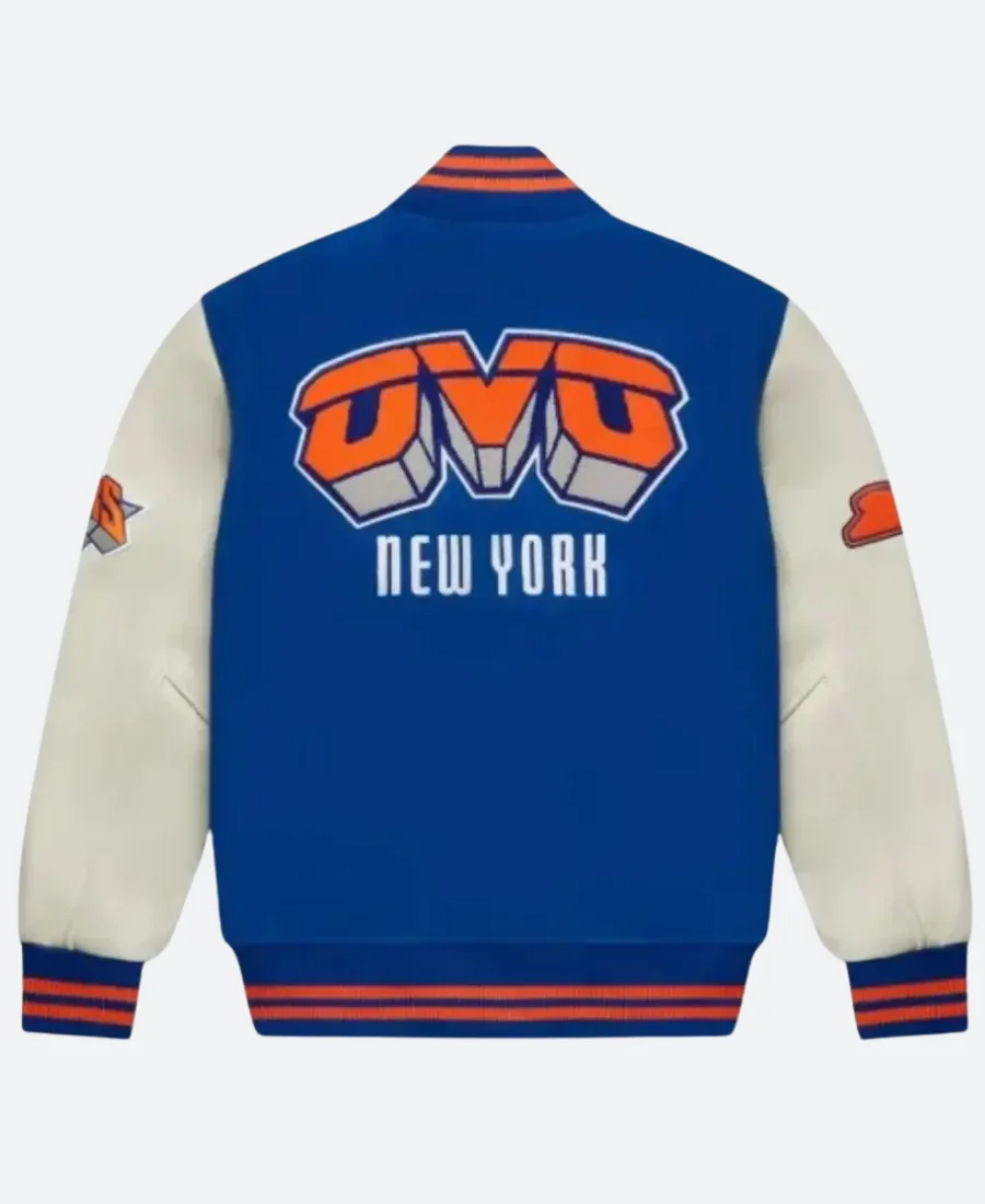 OVO X NY Knicks Varsity Jacket Back Image