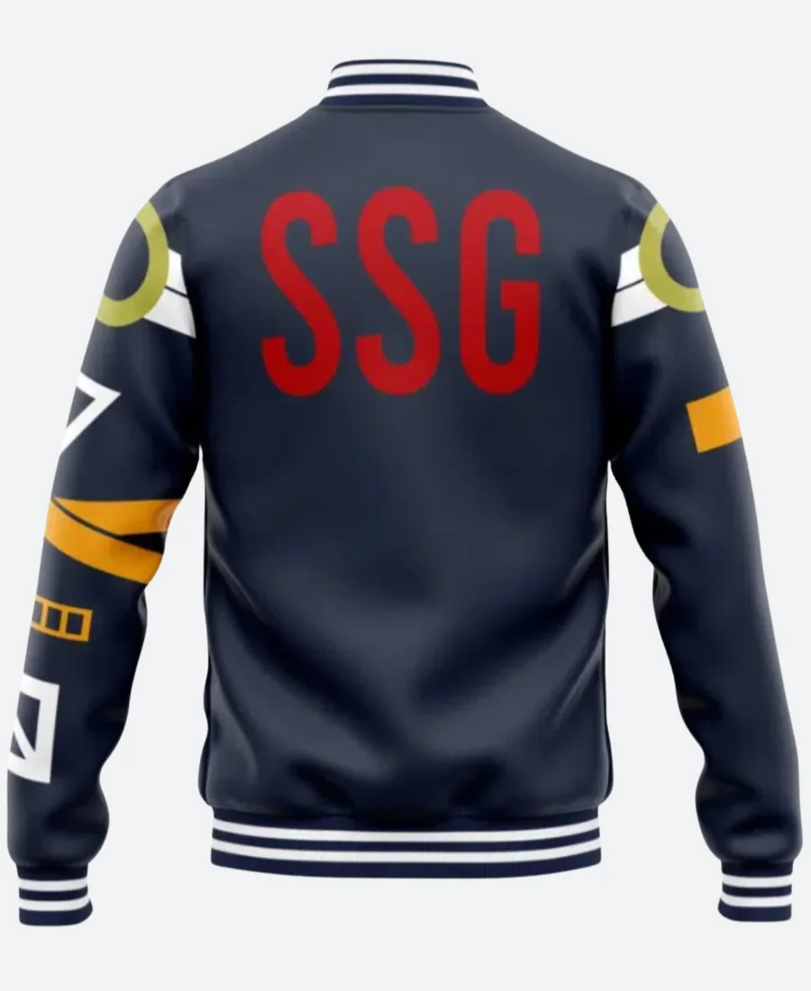 One Piece Zoro Egghead Leather Varsity Jacket Back Image