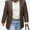 Paris Street Style 2025 Emma Watson Leather Blazer Front Image