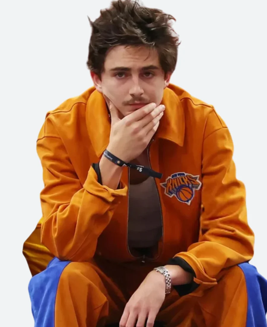 Timothee Chalamet NY Knicks Game Jacket Front Image
