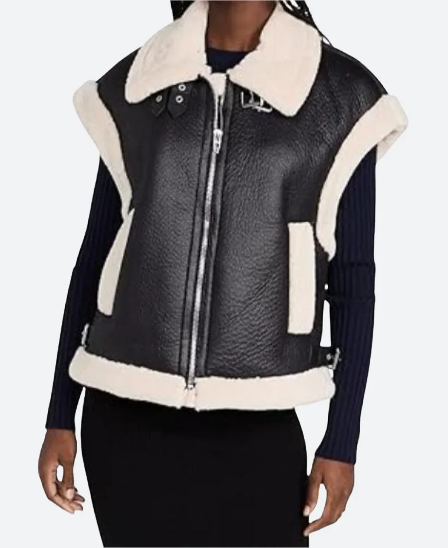 Top Chef S22 Gail Simmons Sherpa Leather Vest Front Image