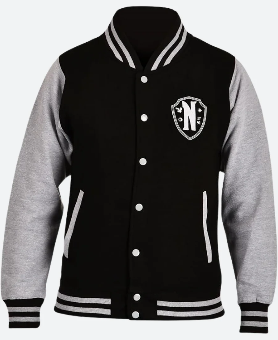 Wednesday Nevermore Academy Varsity Jacket Front Image