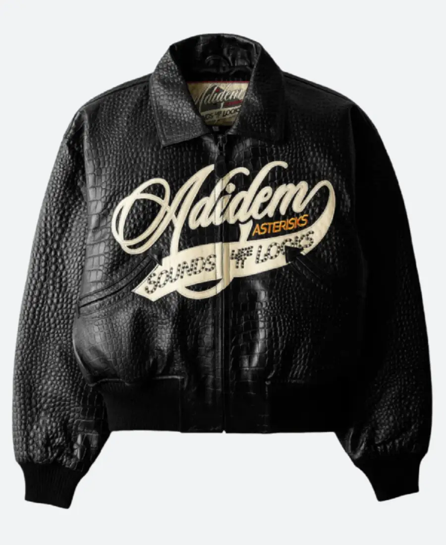 Adidem Asterisks Crocodile Cursive Leather Bomber Jacket