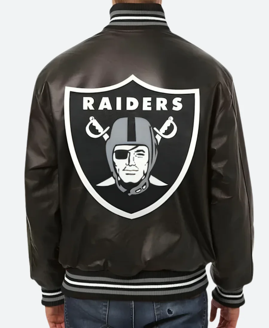 Las Vegas Raiders Black Leather Varsity Jacket Back Image