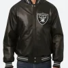 Las Vegas Raiders Black Leather Varsity Jacket Front Image