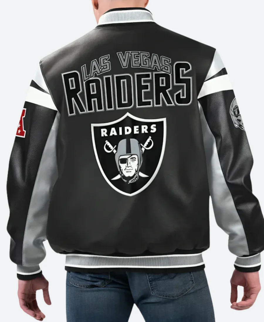 Las Vegas Raiders Leather Bomber Jacket Back Image