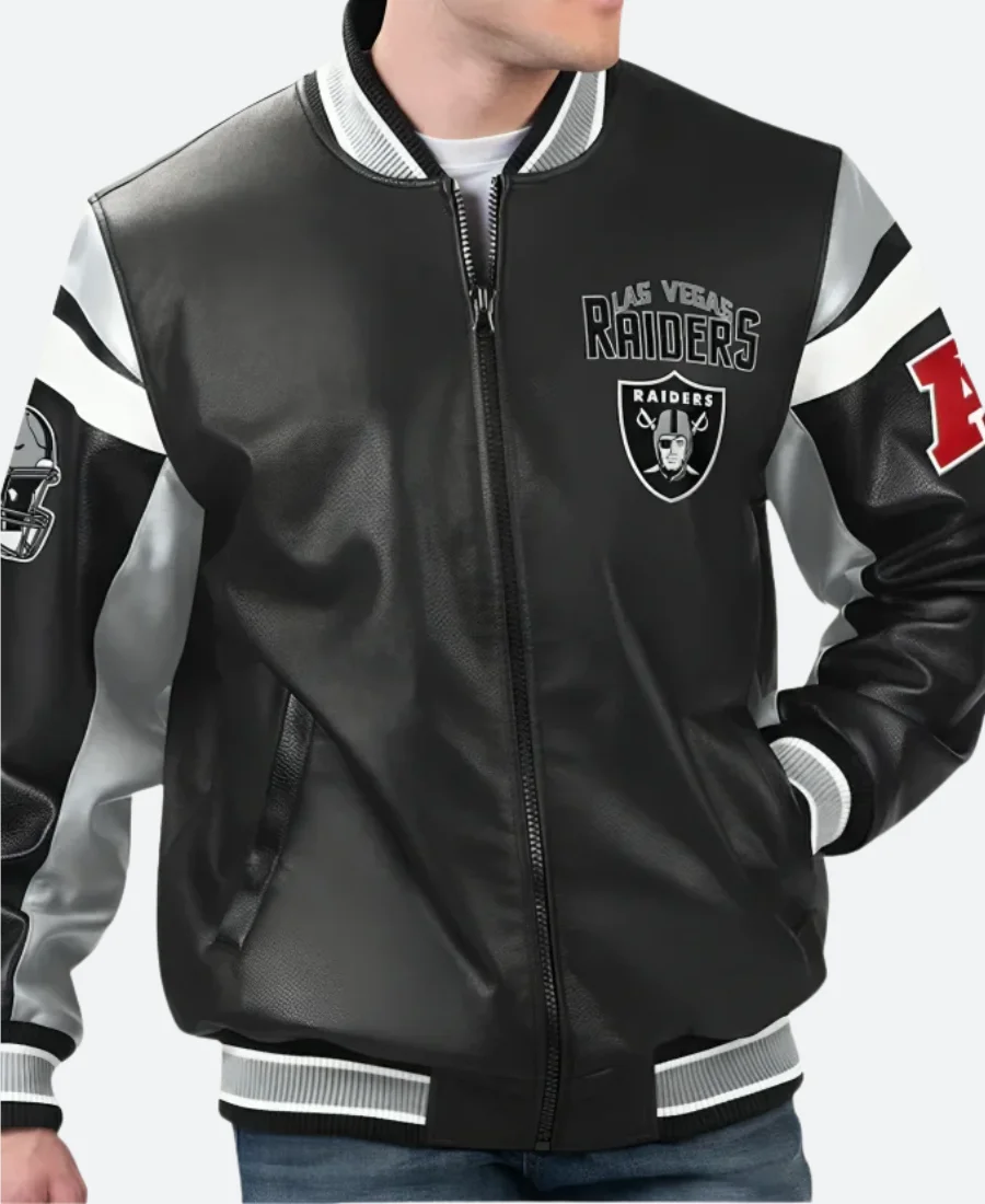 Las Vegas Raiders Leather Bomber Jacket Front Image