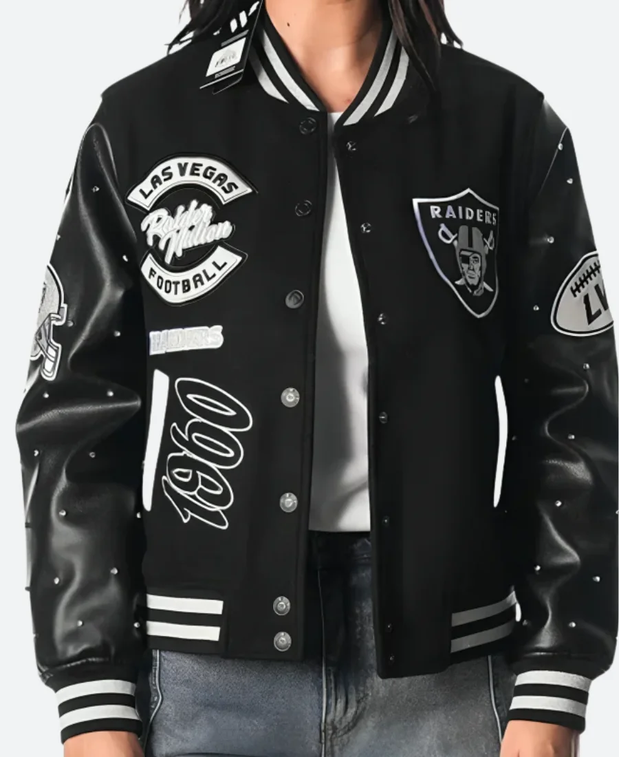 Las Vegas Raiders Leather Varsity Jacket Front Image