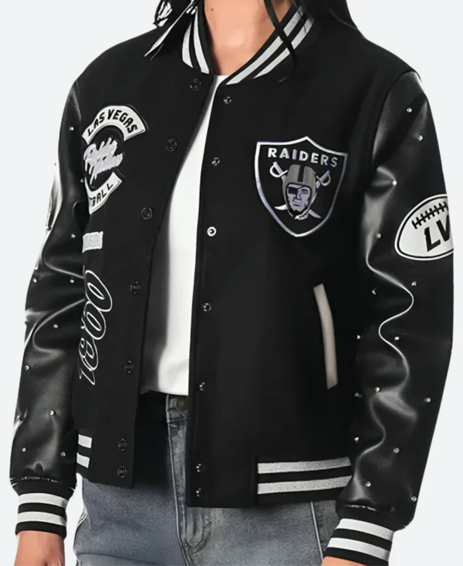 Las Vegas Raiders Leather Varsity Jacket Full Image